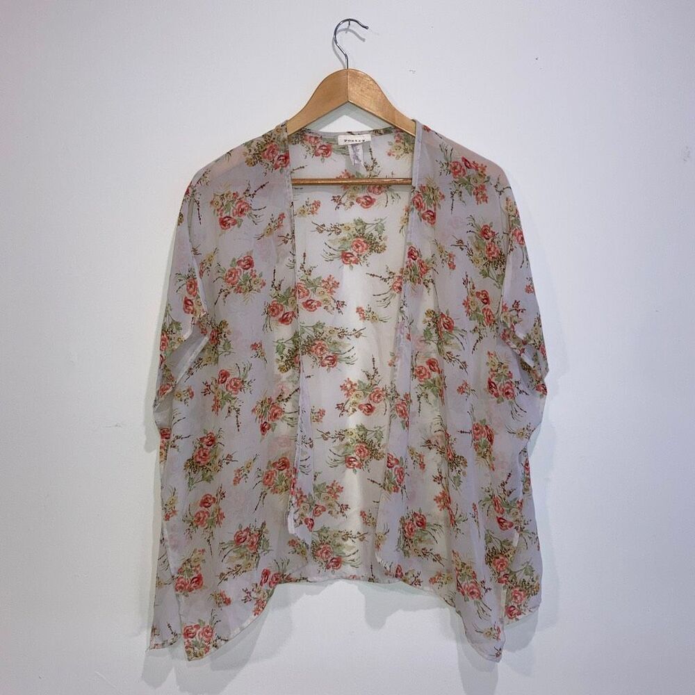 Floral Cover up Wrap Boho Casual Style Cream size Small